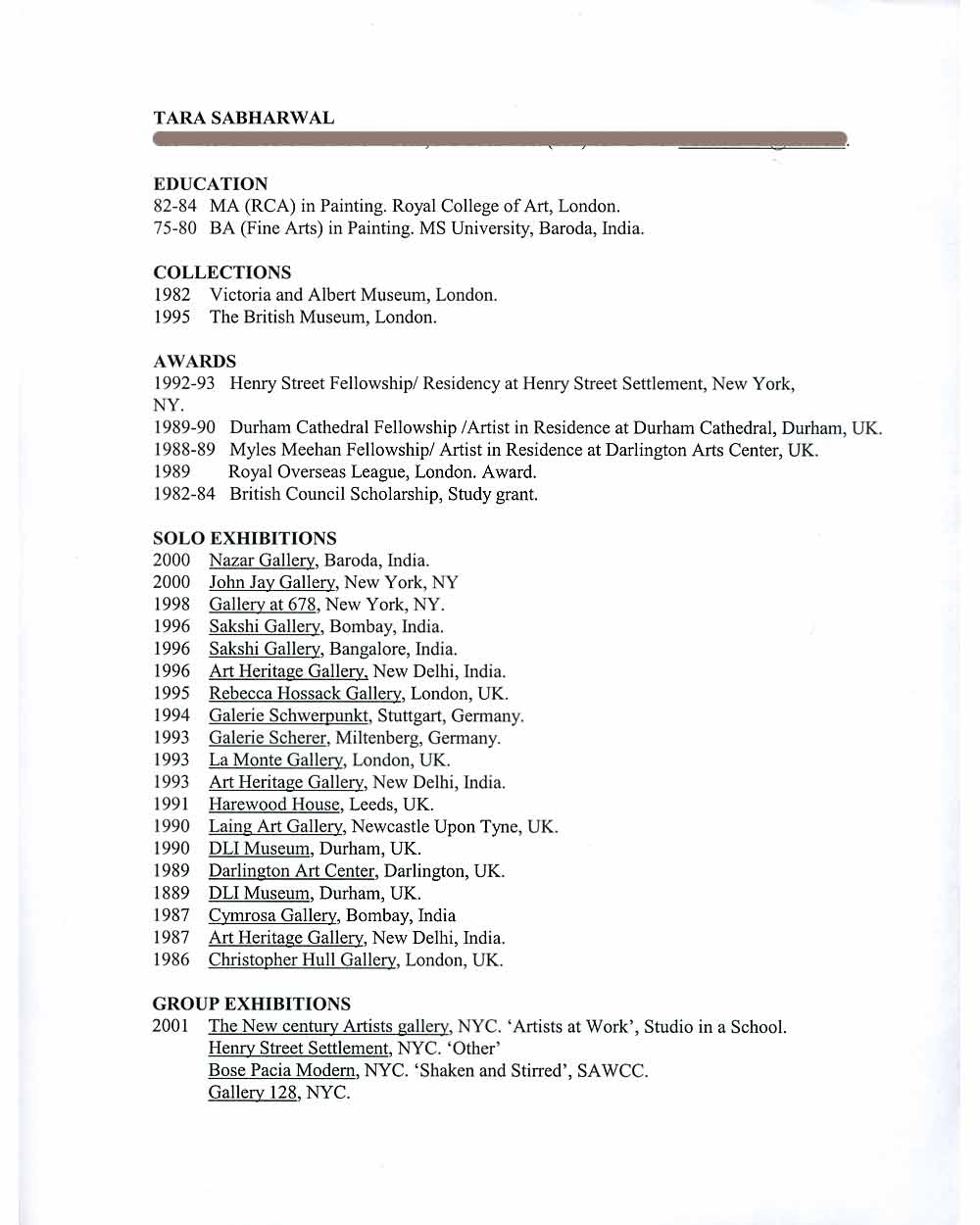 Tara Sabharwal's resume, pg 1